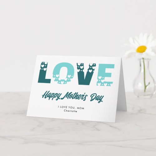 Modern Teal Aqua Hearts Photo Happy Mothers Day Card