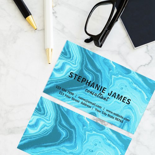 Modern Teal Art Fluid Marble Paint Professional Business Card