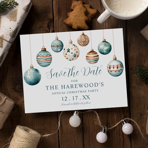 Modern Teal Bauble Christmas Party Save the Date Announcement Postcard