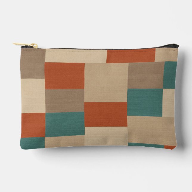 Modern Teal & Beige Geometric Blocks Accessory Pouch (Front)