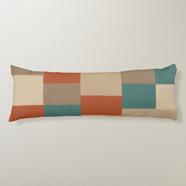 Modern Teal & Beige Geometric Blocks Body Pillow (Front)