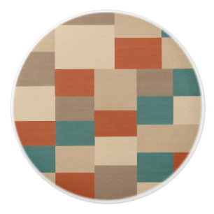 Modern Teal & Beige Geometric Blocks Ceramic Knob