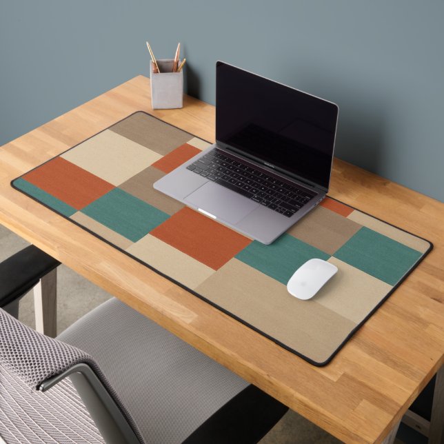 Modern Teal & Beige Geometric Blocks Desk Mat (Office 2)