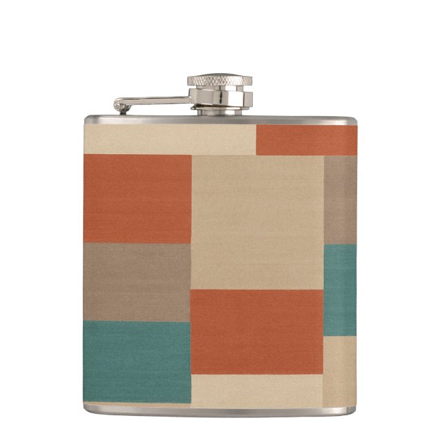 Modern Teal & Beige Geometric Blocks Flask (Front)