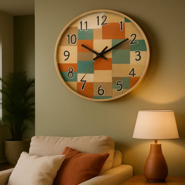 Modern Teal & Beige Geometric Blocks Large Clock (Creator Uploaded)