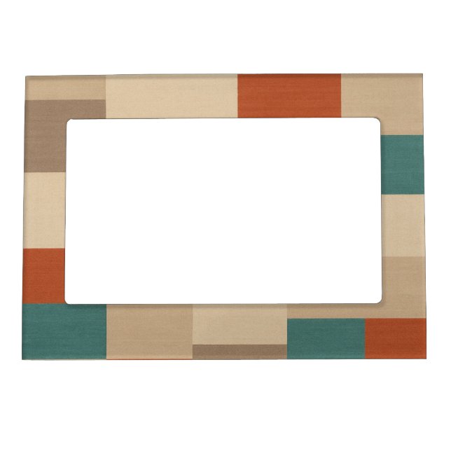 Modern Teal & Beige Geometric Blocks Magnetic Frame (Front)