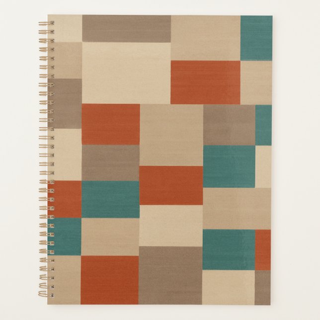 Modern Teal & Beige Geometric Blocks Planner (Front)
