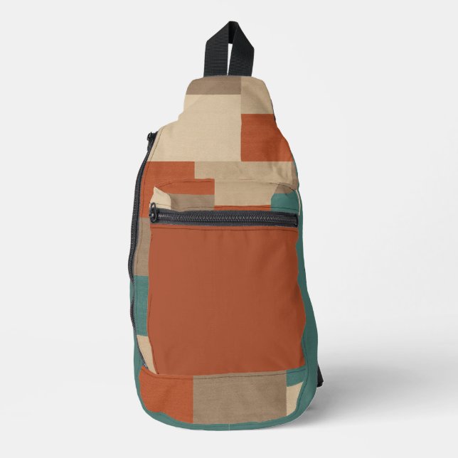 Modern Teal & Beige Geometric Blocks Sling Bag (Front)