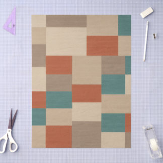 Modern Teal & Beige Geometric Blocks Tissue Paper