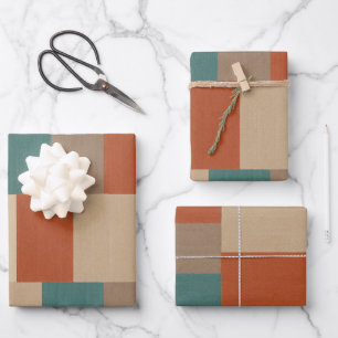 Modern Teal & Beige Geometric Blocks Wrapping Paper Sheets