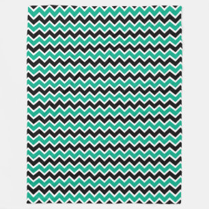 Modern Teal Black Chevron Pattern Fleece Blanket