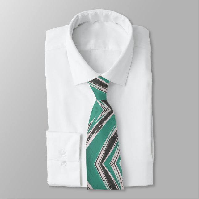 Modern Teal Black Geometric Kaleidoscope  Neck Tie (Tied)