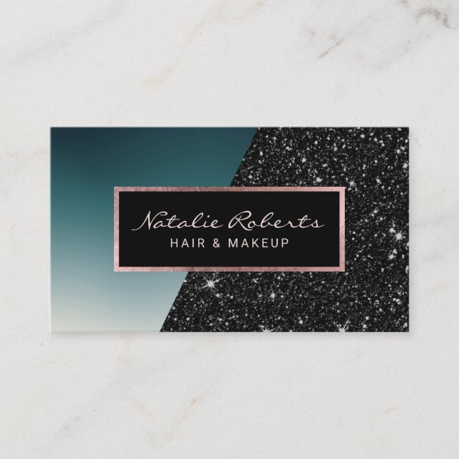 Modern Teal Black Glitter Beauty Salon Spa Business Card (Front)