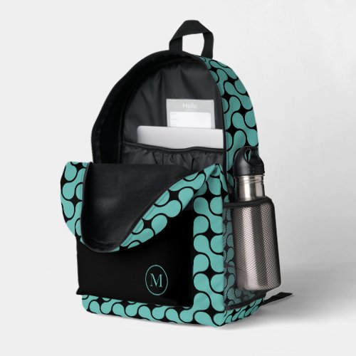 Modern Teal Black Monogram Geometric Printed Backpack