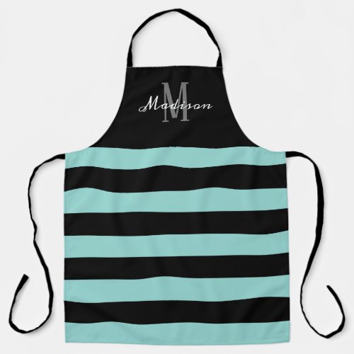 Modern Teal Black Monogram Script Apron