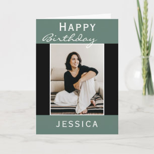 Modern Teal Black Photo Happy Birthday Card