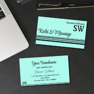 Modern Teal Black Stripes with Monogram Stylish Business Card