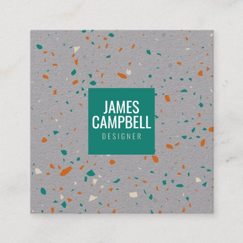 Modern teal black terrazzo marble pattern kraft square business card