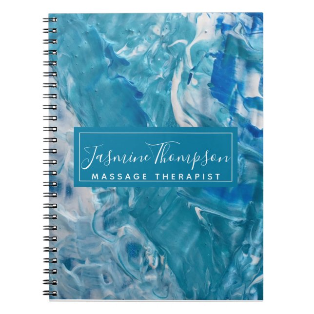 Modern Teal Blue Abstract Art Notebook (Front)