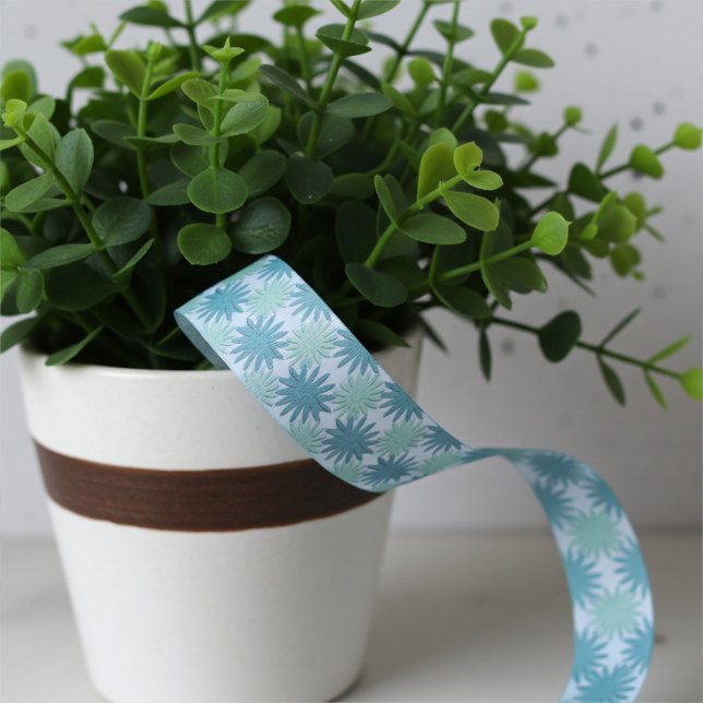 Modern Teal Blue Abstract Floral Pattern Grosgrain Ribbon (Creator Uploaded)