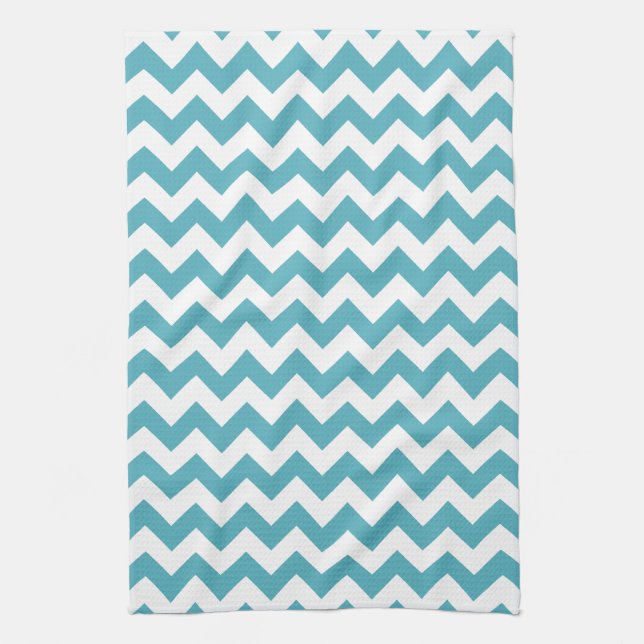Modern Teal Blue and White Chevron Zigzag Pattern Towel (Vertical)
