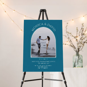 Modern Teal Blue Arch Photo Minimalist Wedding Foam Board