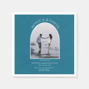 Modern Teal Blue Arch Photo Minimalist Wedding Napkins