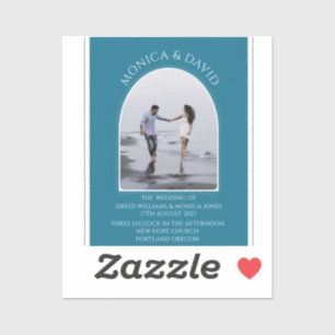 Modern Teal Blue Arch Photo Minimalist Wedding Sticker