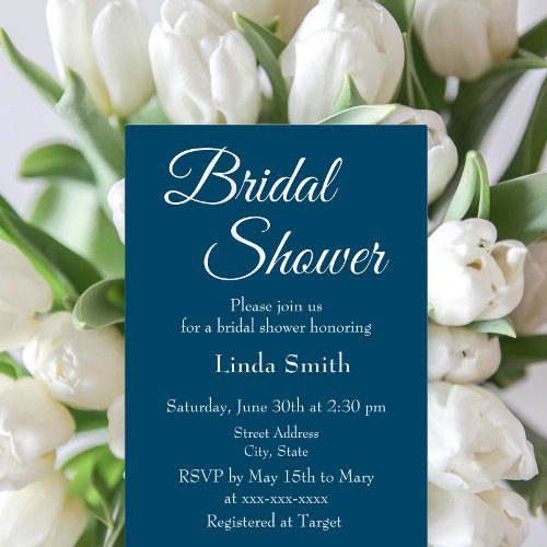 Modern Teal Blue Bridal Shower Foil Invitation