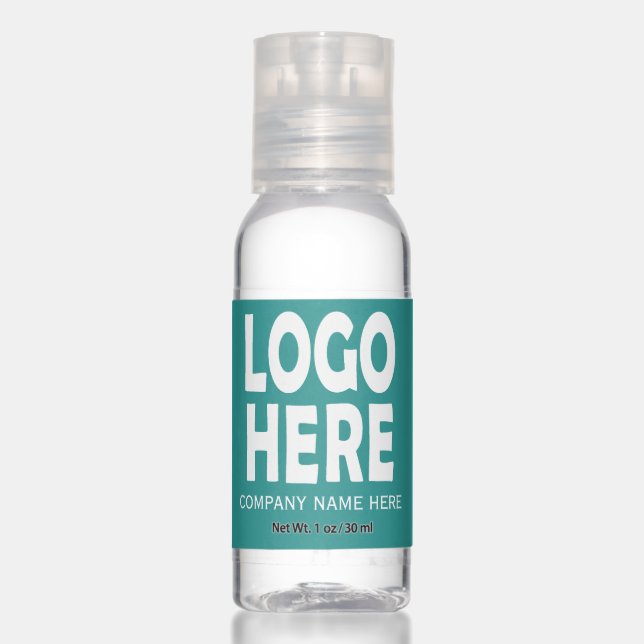 Modern teal blue business custom logo promotional hand sanitizer (Front)