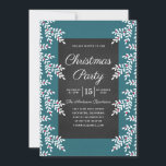 Modern Teal Blue Christmas Party Chalkboard Invitation<br><div class="desc">Elegant  and modern christmas party invitation featuring chalkboard design with teal blue background and christmas florals. All the text can be replaced with your own.</div>