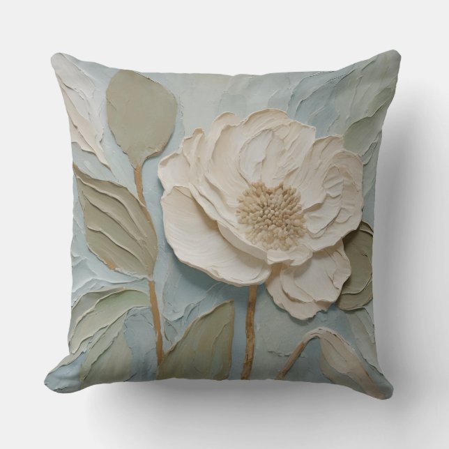 Modern Teal Blue Cream Sage Floral Throw Pillow (Front)
