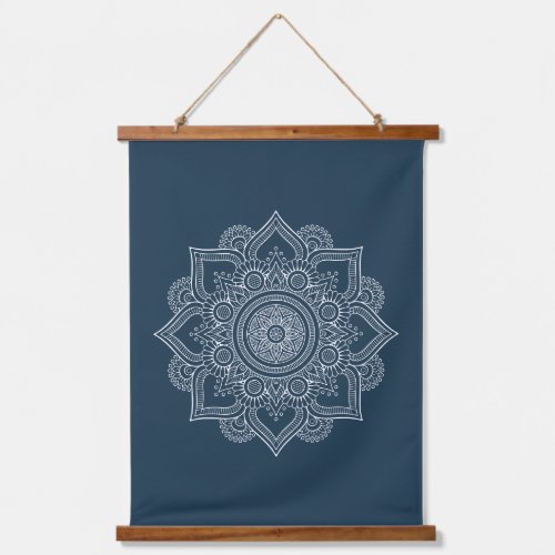 Modern Teal Blue Geometric Mandala Canvas Hanging Tapestry