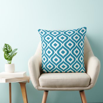 Modern Teal Blue Geometric Wave Pattern Throw Pillow by plushpillows at Zazzle