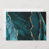 Modern Teal Blue Gold Agate Save the Date Card (Back)