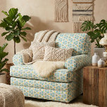 Modern Teal Blue Gold Geometric Honeycomb Mosaic Fabric