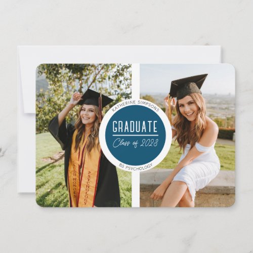 Modern Teal blue Graduate Two Photo Note Card