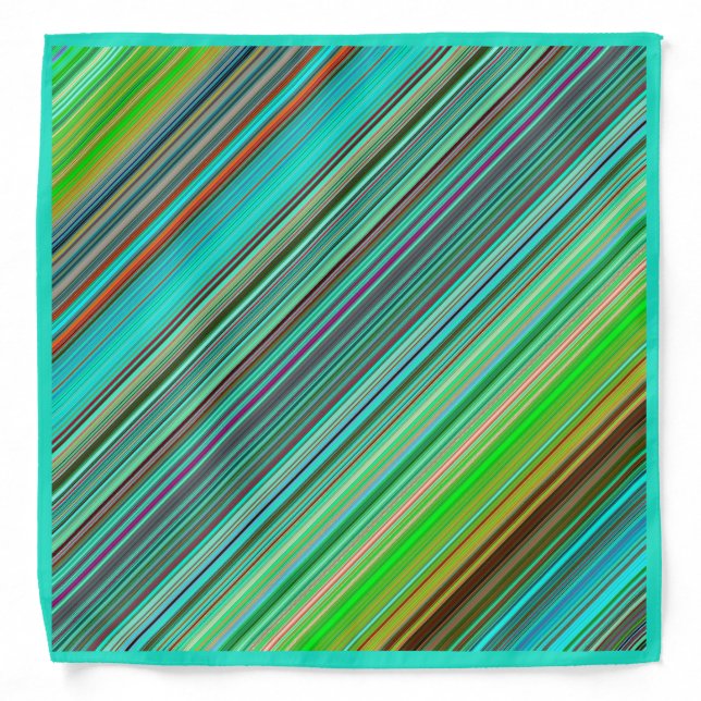 Modern Teal Blue Green Angled Stripe Pattern Bandana (Front)