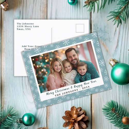 Modern Teal Blue Green Snowflakes Holiday Photo 