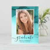 Modern Teal Blue Ink Graduation Party Photo Invitation (Standing Front)