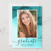 Modern Teal Blue Ink Graduation Party Photo Invitation (Front)