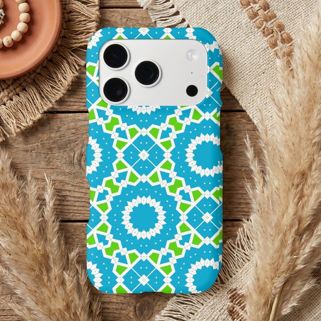 Modern Teal Blue & Lime Green Geometric Mosaic iPhone Case (Creator Uploaded)