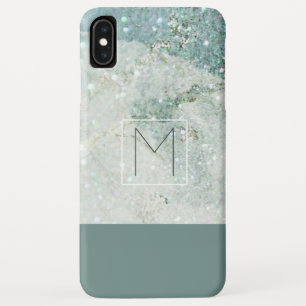 Modern Teal Blue Marble Minimal Monogram iPhone XS Max Case