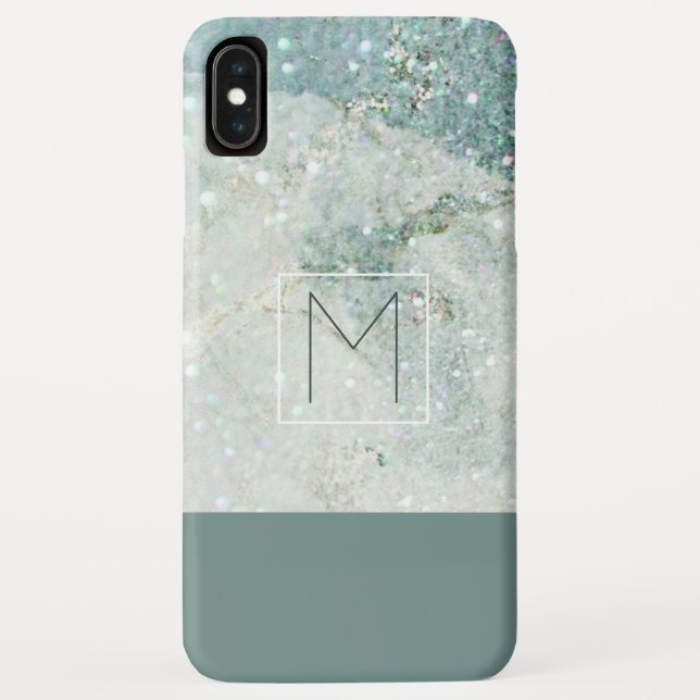 Modern Teal Blue Marble Minimal Monogram Case-Mate iPhone Case (Back)