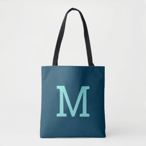 Modern Teal Blue Monogram Initial Tote Bag