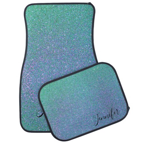 Modern Teal Blue Ombre Glitter Personalized Car Floor Mat
