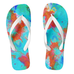 Modern Teal Blue Orange Watercolor Womens Flip Flops