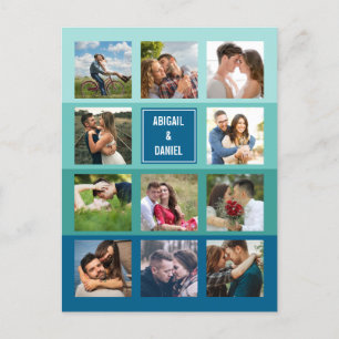 Modern Teal Blue Photo Collage Save the Date Postcard