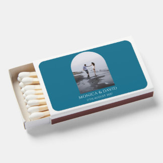 Modern Teal Blue Photo Minimalist Wedding Matchboxes