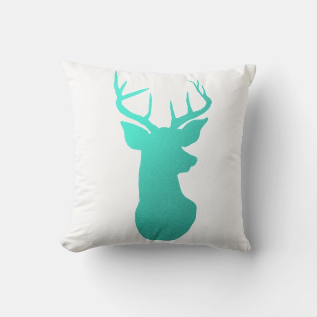 Modern Teal Blue Reindeer / Antler Nature Throw Pillow (Front)